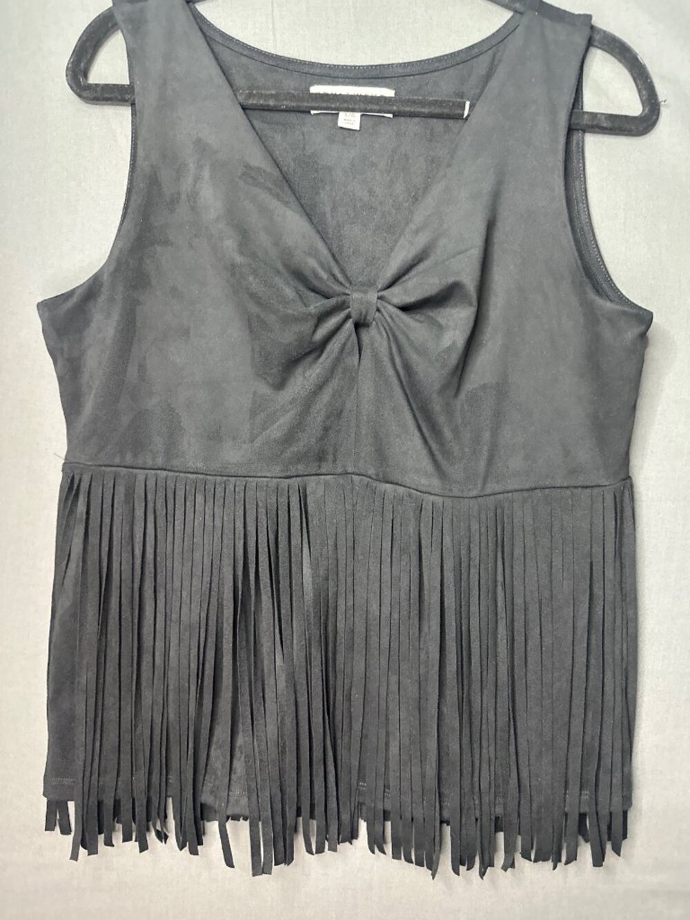 Idyllwind by Miranda Lambert Womens L Black Faux Suede Fringe Bow Western Top